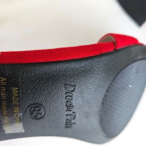 Dream Pairs Red Velvet Suede Strappy Low Chunk Heel Pump Sandal Womens 9.5 NEW - Picture 13 of 16